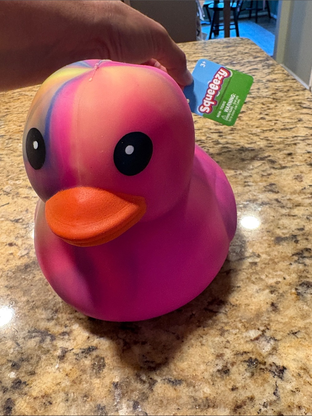 Squishy Pink Rainbow Rubber Duck Toy by